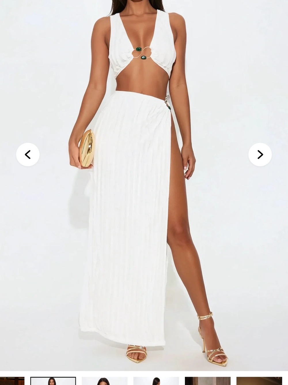 Fashion Nova White High-Slit Maxi Skirt with Side Ring Detail